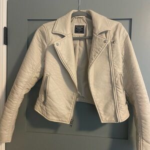 Abercrombie & Fitch Cream/Off-White Leather Jacket, Size XS